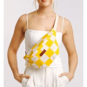 Sand Cloud Checker Bum Bag Yellow Cream Canvas NWOT
